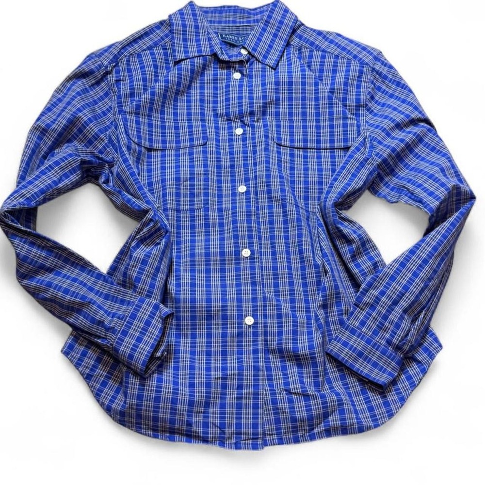Vintage 90s Karen Scott Sport Blue Plaid Button Down Shirt, Women's Size M